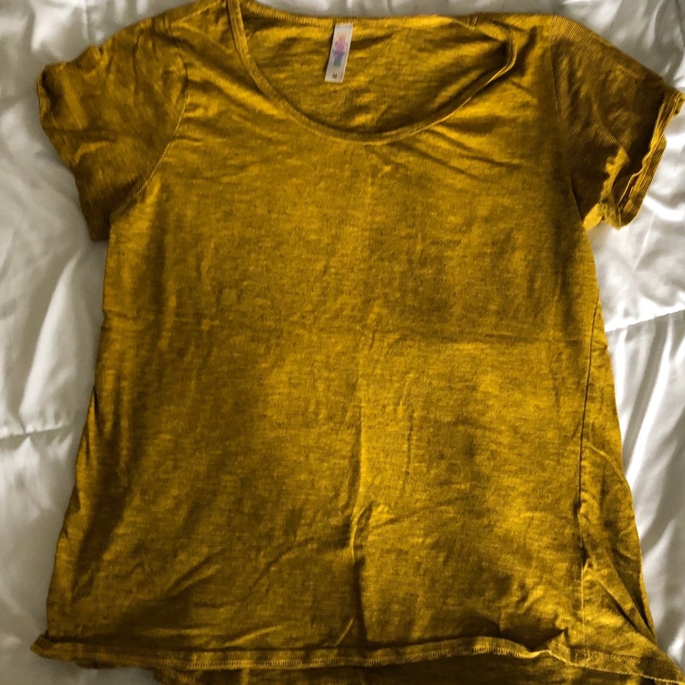 Classic tee yellow with thin black stripes Lularoe